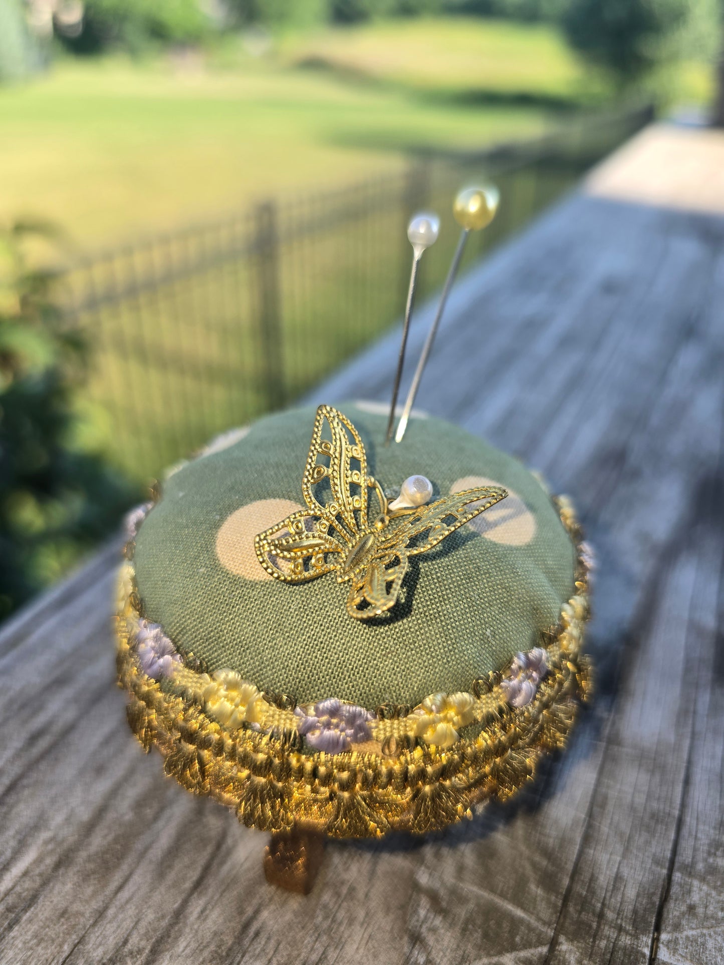 Handcrafted Harry Potter Inspired Ornate Pincushion with Butterfly Charm