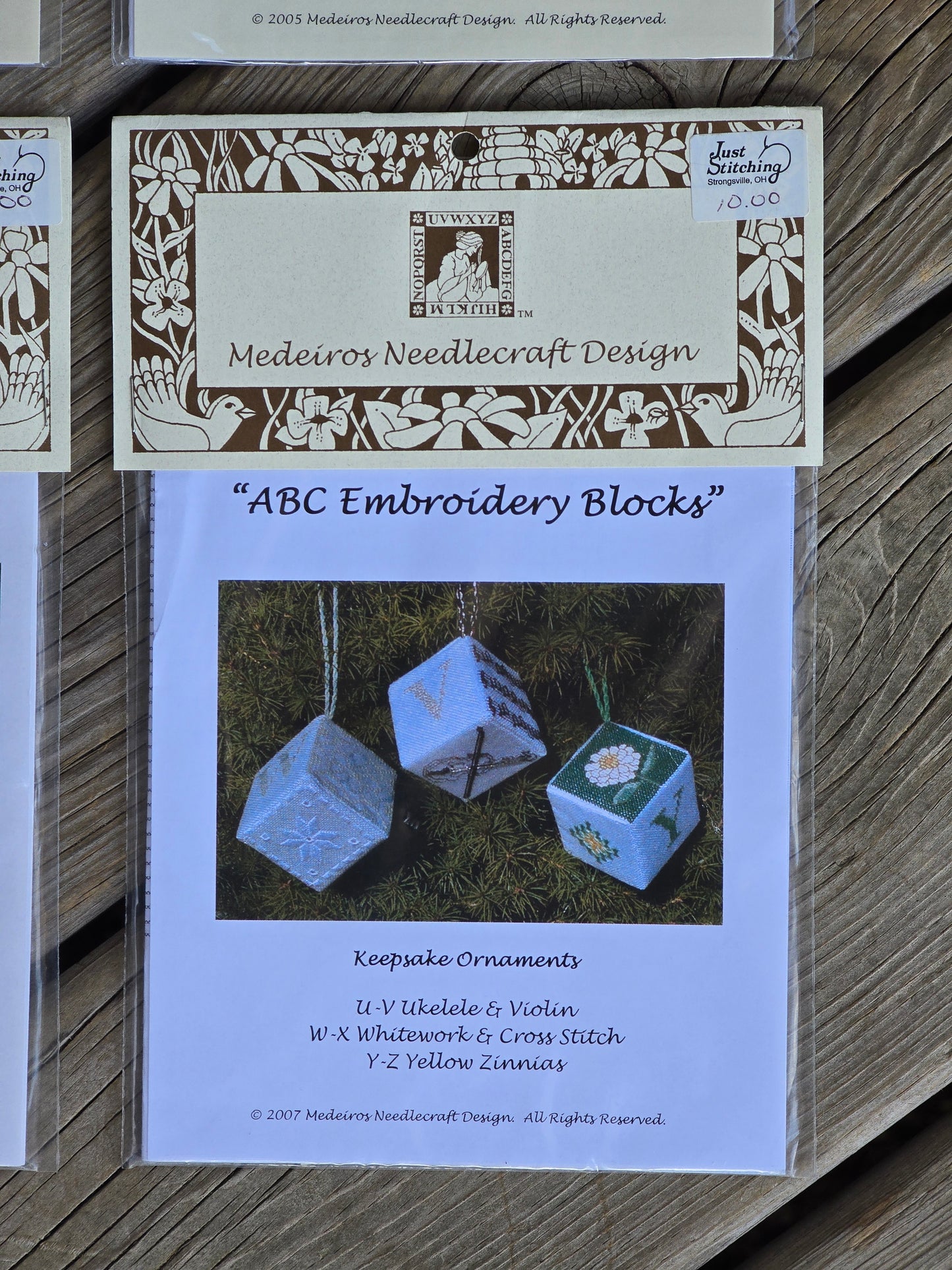 Medeiros Needlecraft Design - A-Z Embroidery Blocks (Set of 6) - Cross Stitch Pattern