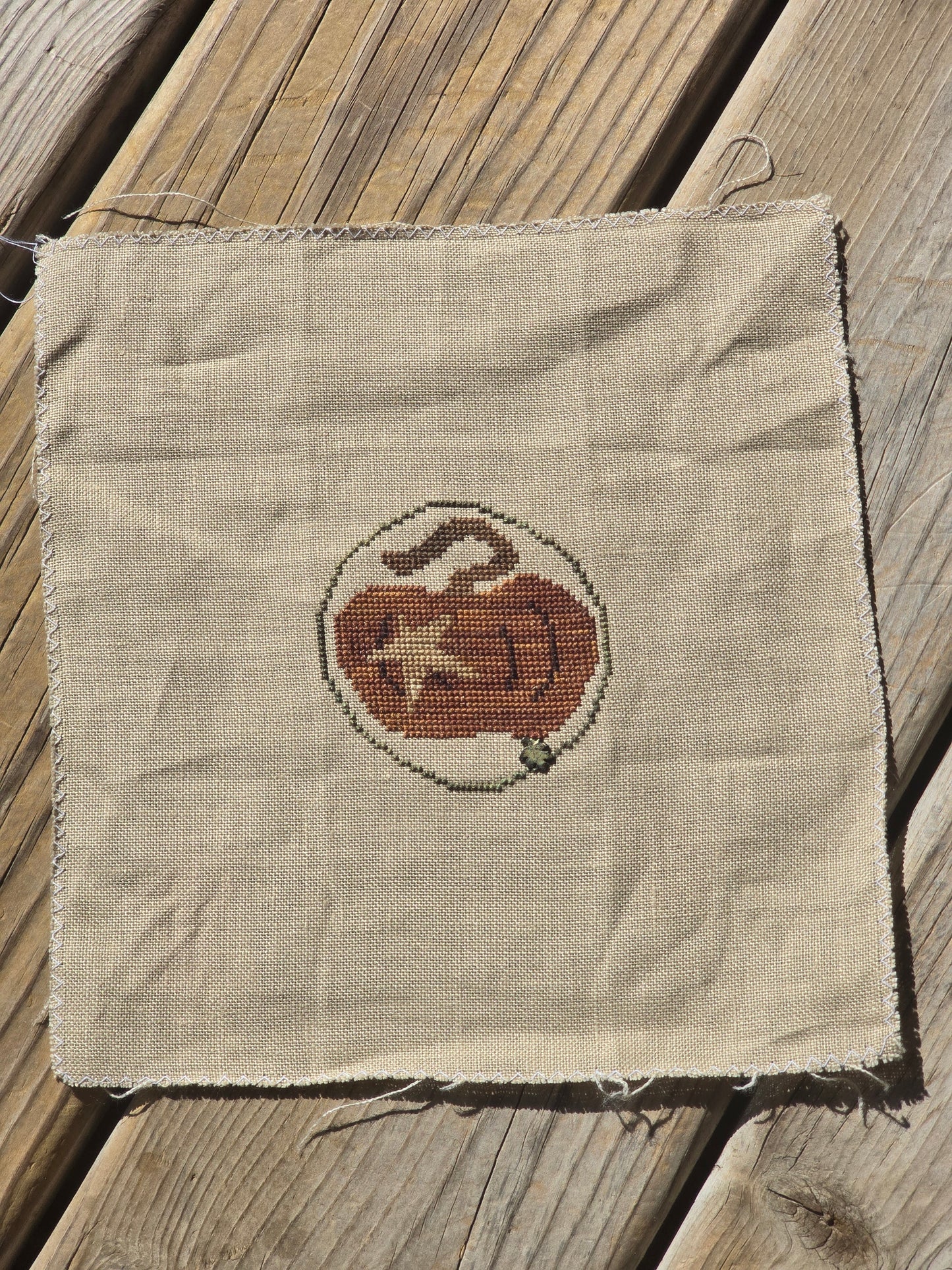 Pumpkin with Star - Completed Cross Stitch