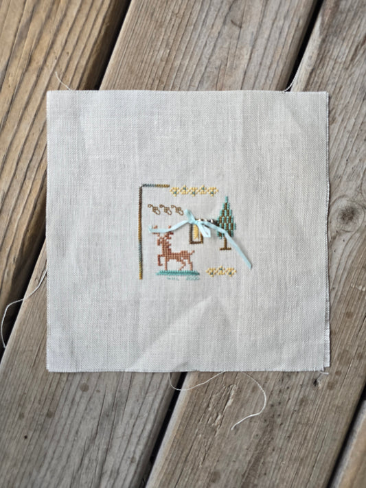 Deer and Tree - Completed Cross Stitch