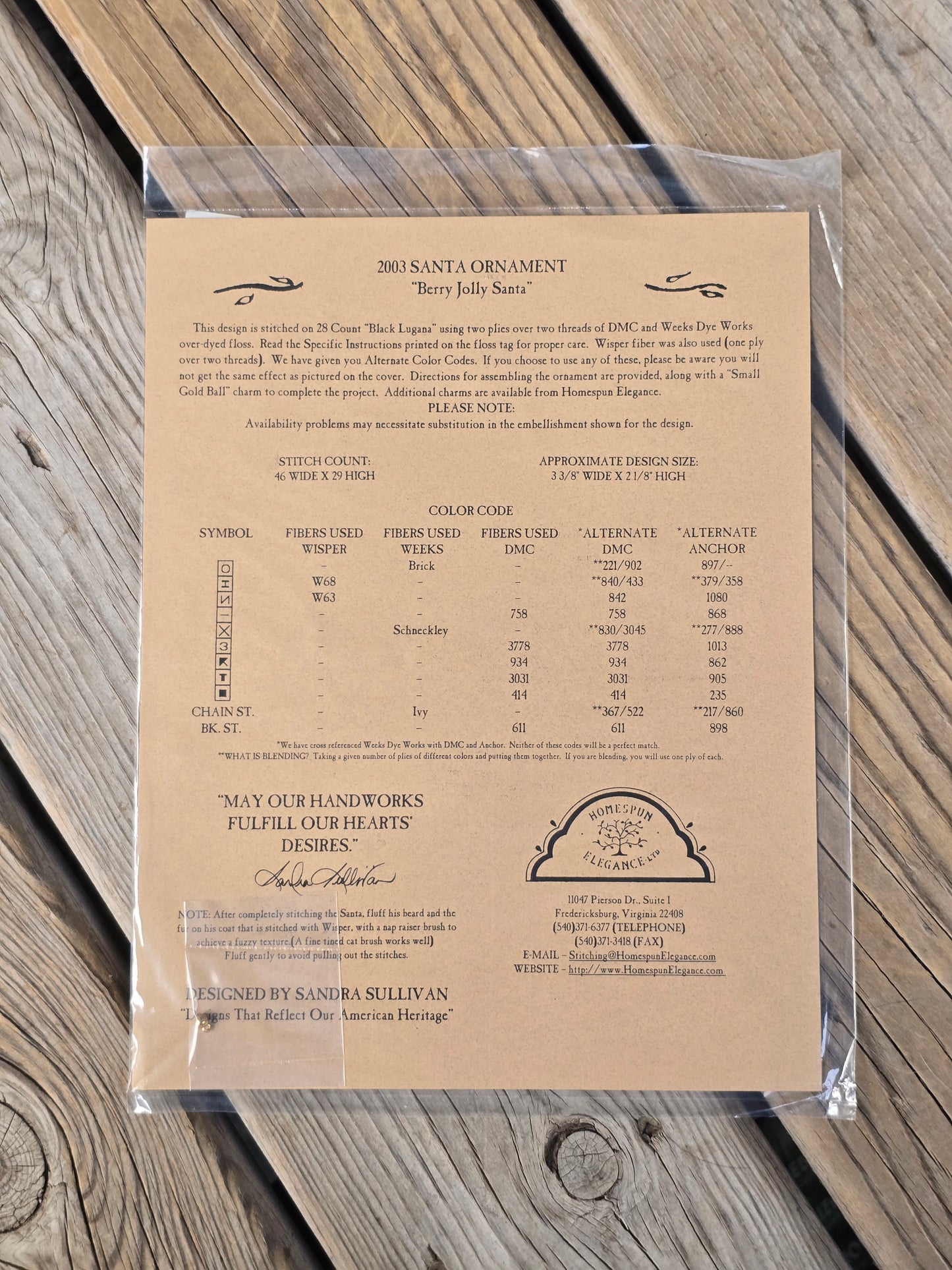 Homespun Elegance - 2003 Santa Ornament - Berry Jolly Santa - Cross Stitch Pattern