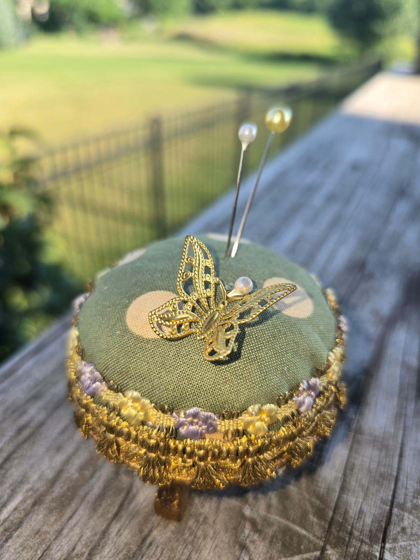Handcrafted Harry Potter Inspired Ornate Pincushion with Butterfly Charm