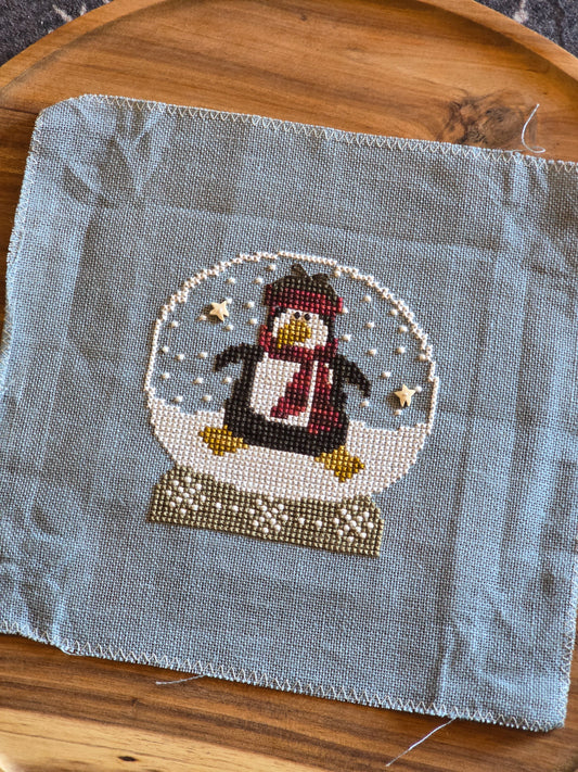 Unknown Designer - Penguin Snowglobe - Completed Cross Stitch