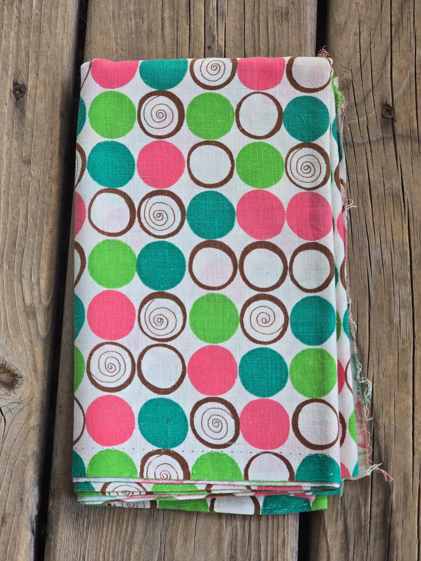 Green, Brown and Pink Circles - Linens - Feed Sack