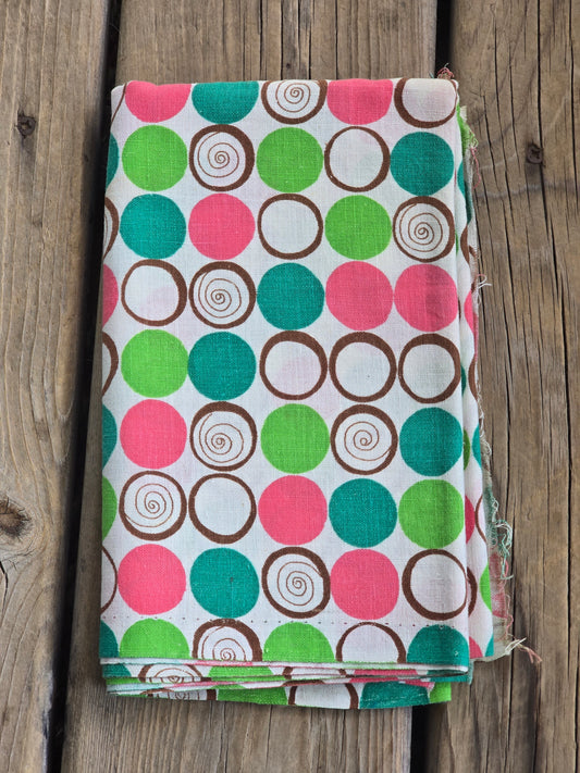 Green, Brown and Pink Circles - Linens - Feed Sack