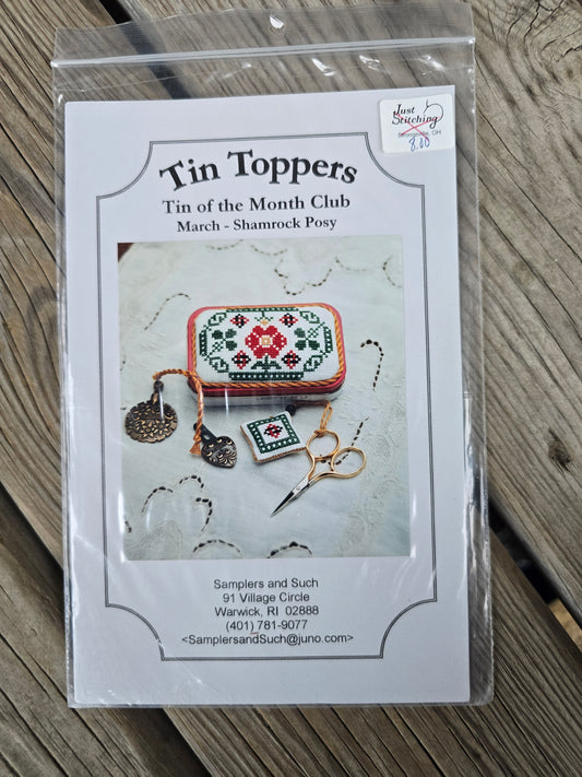 Samplers and Such - Tin Toppers - Tin of the Month - March - Shamrock Posy - Cross Stitch Pattern