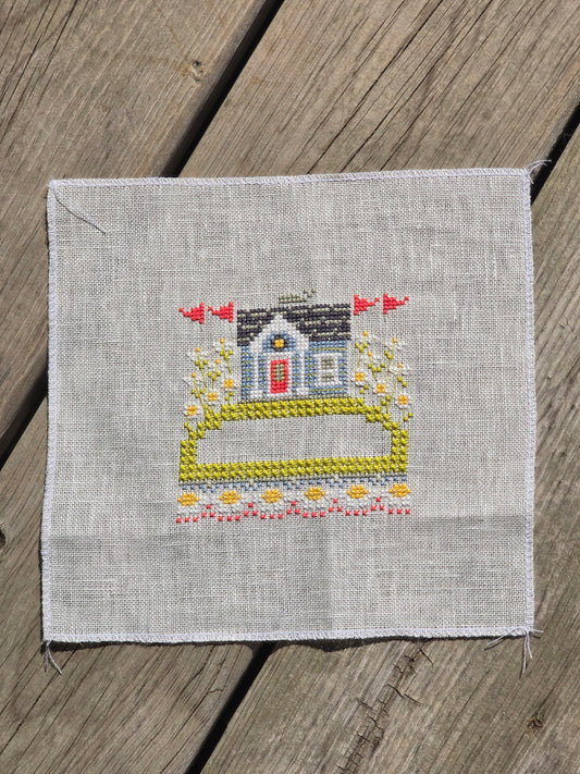 Hands on Design - The Summer Night - House on a Hill Pincushion - Completed Cross Stitch