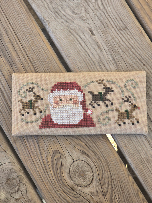 Bent Creek - Santa Reindeer Zipper - Completed Cross Stitch