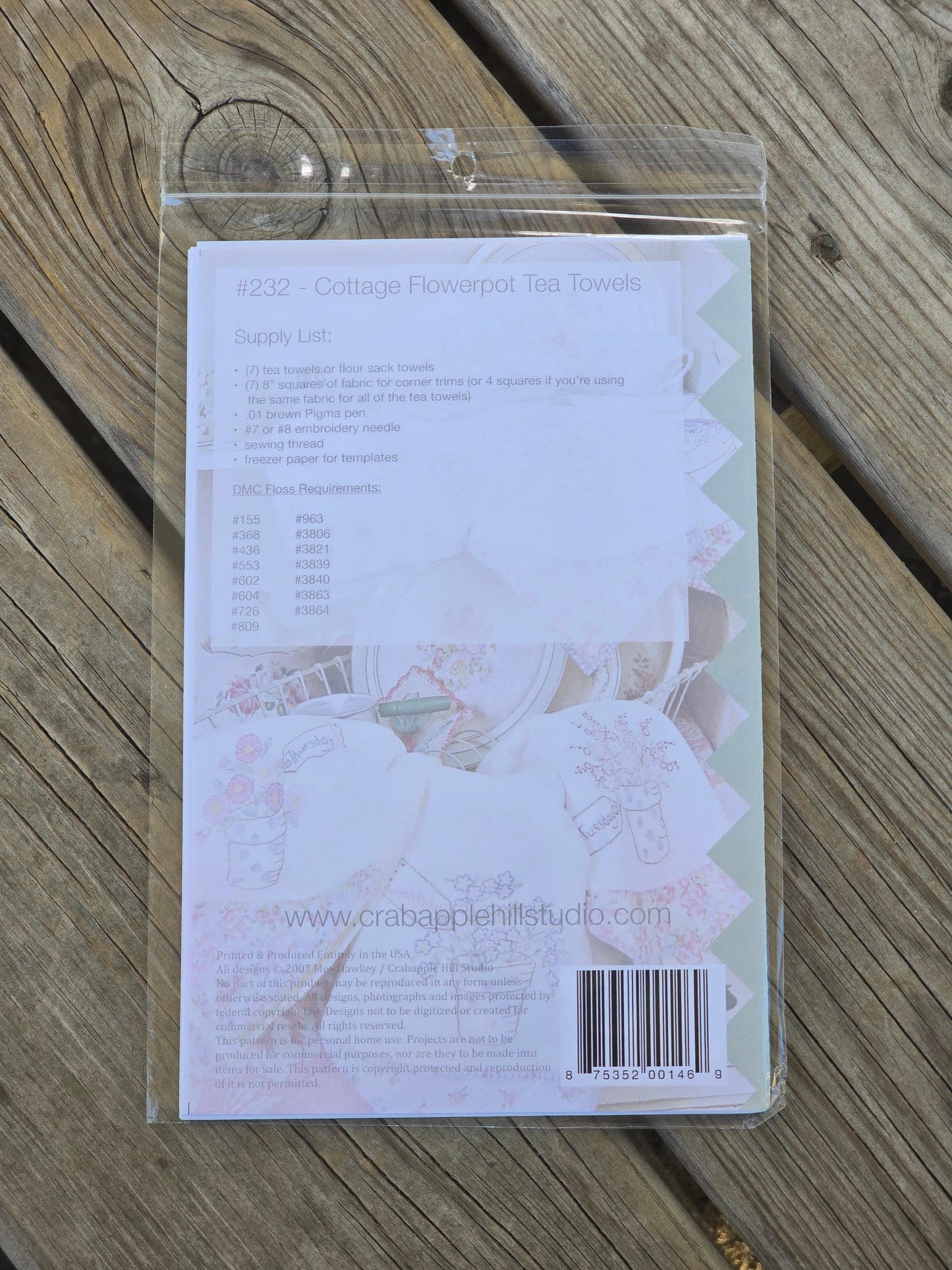 Crab-apple Hill - Cottage Flowerpot Tea Towels - Embroidery Pattern