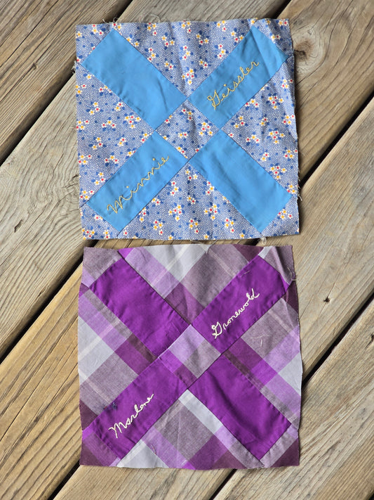 Vintage Signature Quilt Blocks - Set of 2