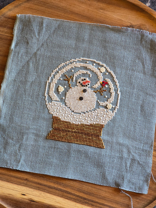 Bent Creek - Snowman Globe - Completed Cross Stitch