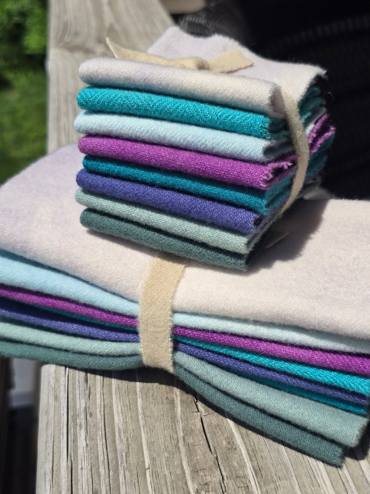 Petals and Blooms - Hand Dyed Wool Bundle - 8 Fat 16ths or 8 Fat 32nds - Teal & Purple - Wool Fabric