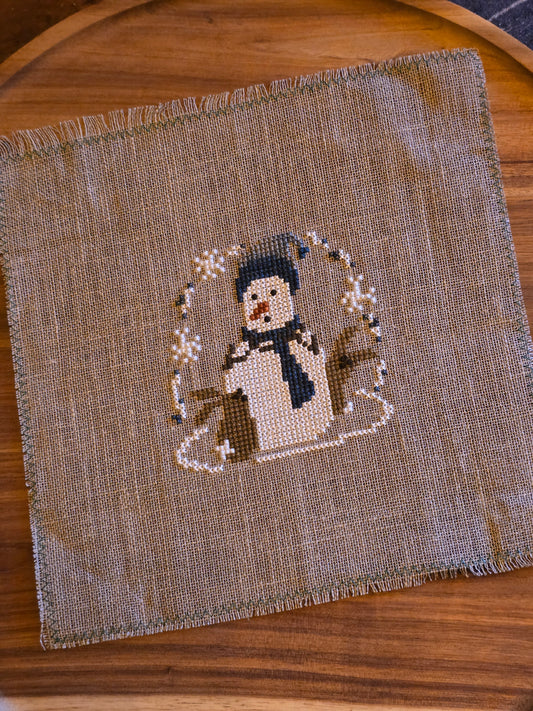 Unknown Designer - Snowman with Rabbits - Completed Cross Stitch