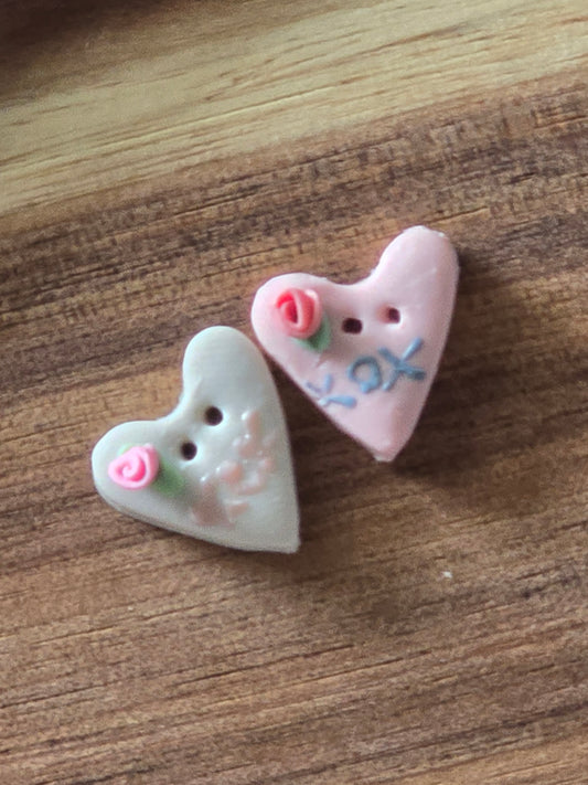 2 Plastic Heart Buttons