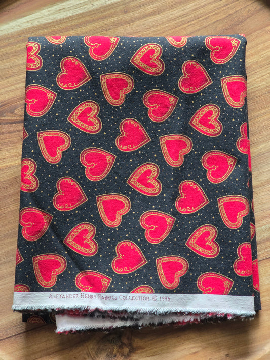 Alexander Henry Fabric Collection - Metallic Hearts - Quilting Fabric - 1 1/8 Yard Cut