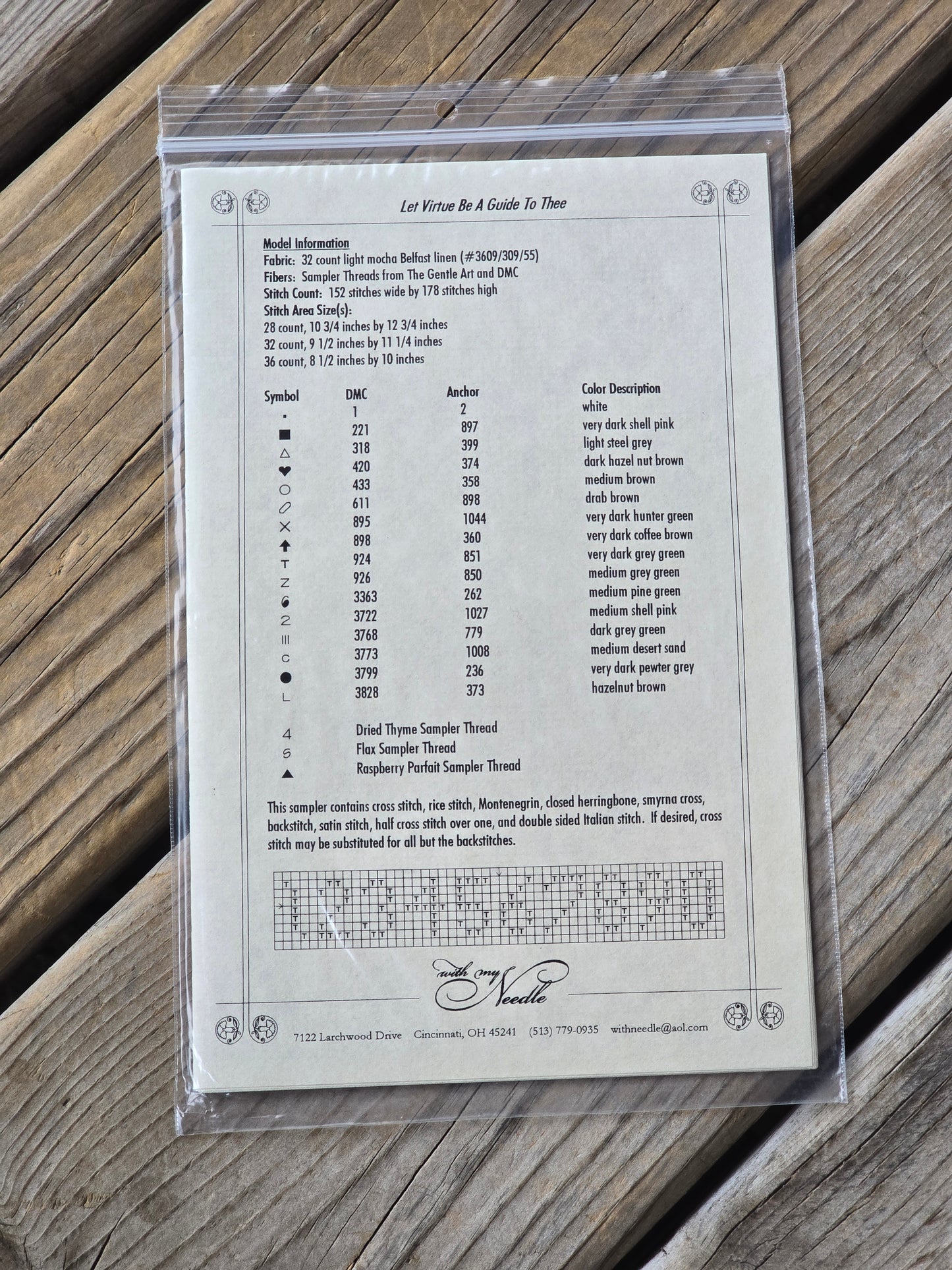 With My Needle - Let Virtue Be A Guide To Thee - Cross Stitch Pattern