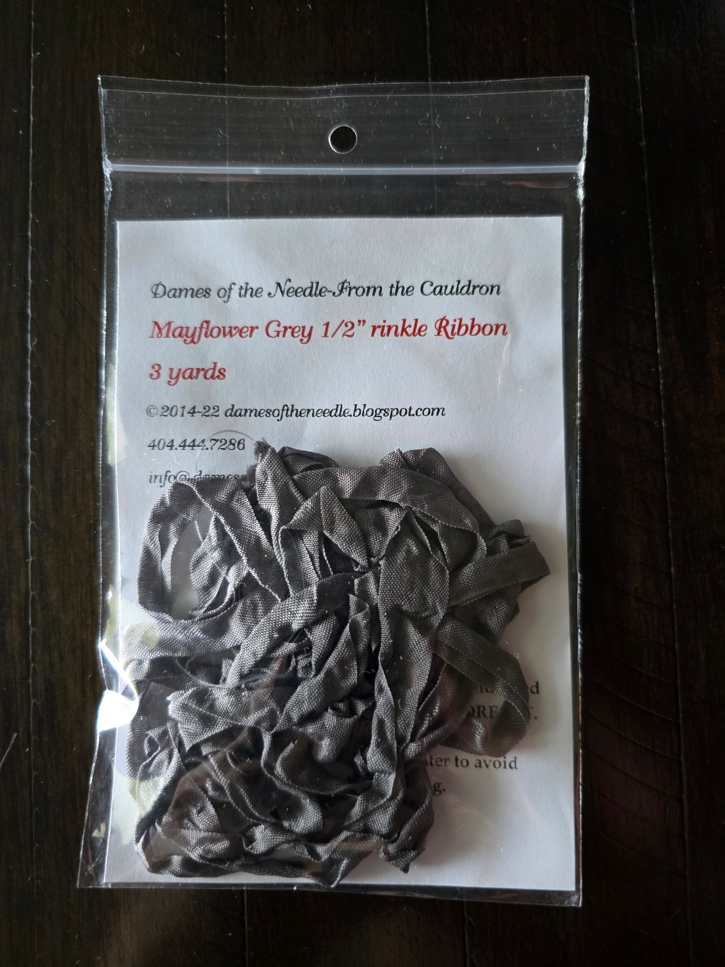 1/2" Crinkle Ribbon - 3 yards - Mayflower Grey