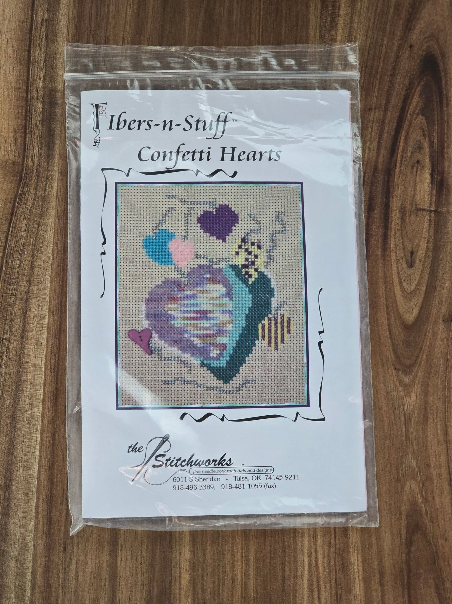 The Stitchworks - Fibers-n-Stuff - Confetti Hearts - Cross Stitch Kit