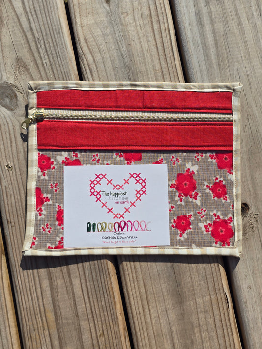 K Heinz Designz - Vinyl Project Bag - Red and Tan Floral