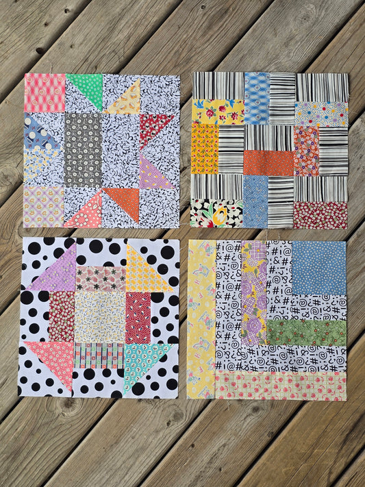 12.5" Square Multi-Print Quilt Blocks - Set of 4