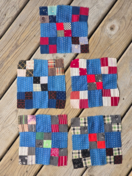 Antique Nine Patch Variation Quilt Blocks - Set of 10