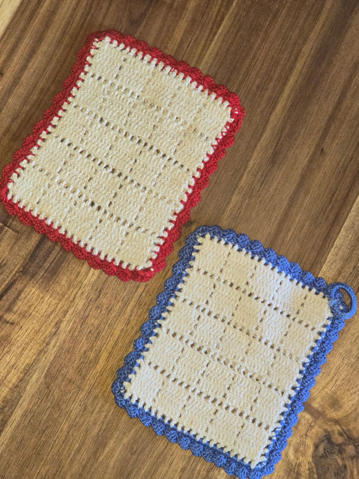 Vintage Pot Holders - Red Trim and Blue Trim