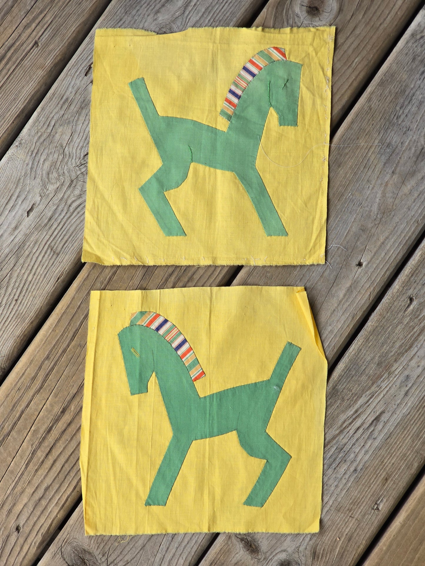 Vintage Appliqued Horse Quilt Blocks -Set of 2 w/Add'l Fabric