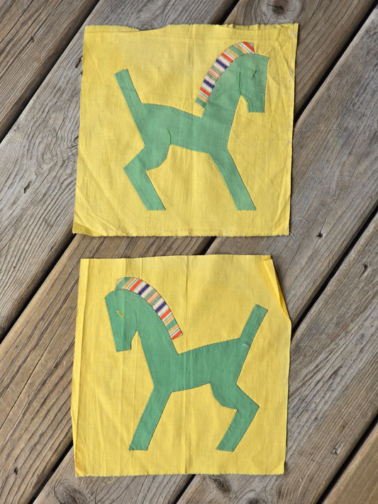 Vintage Appliqued Horse Quilt Blocks -Set of 2 w/Add'l Fabric