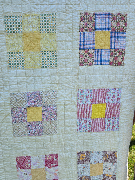 Vintage 9 Patch Quilt 68" x 80"