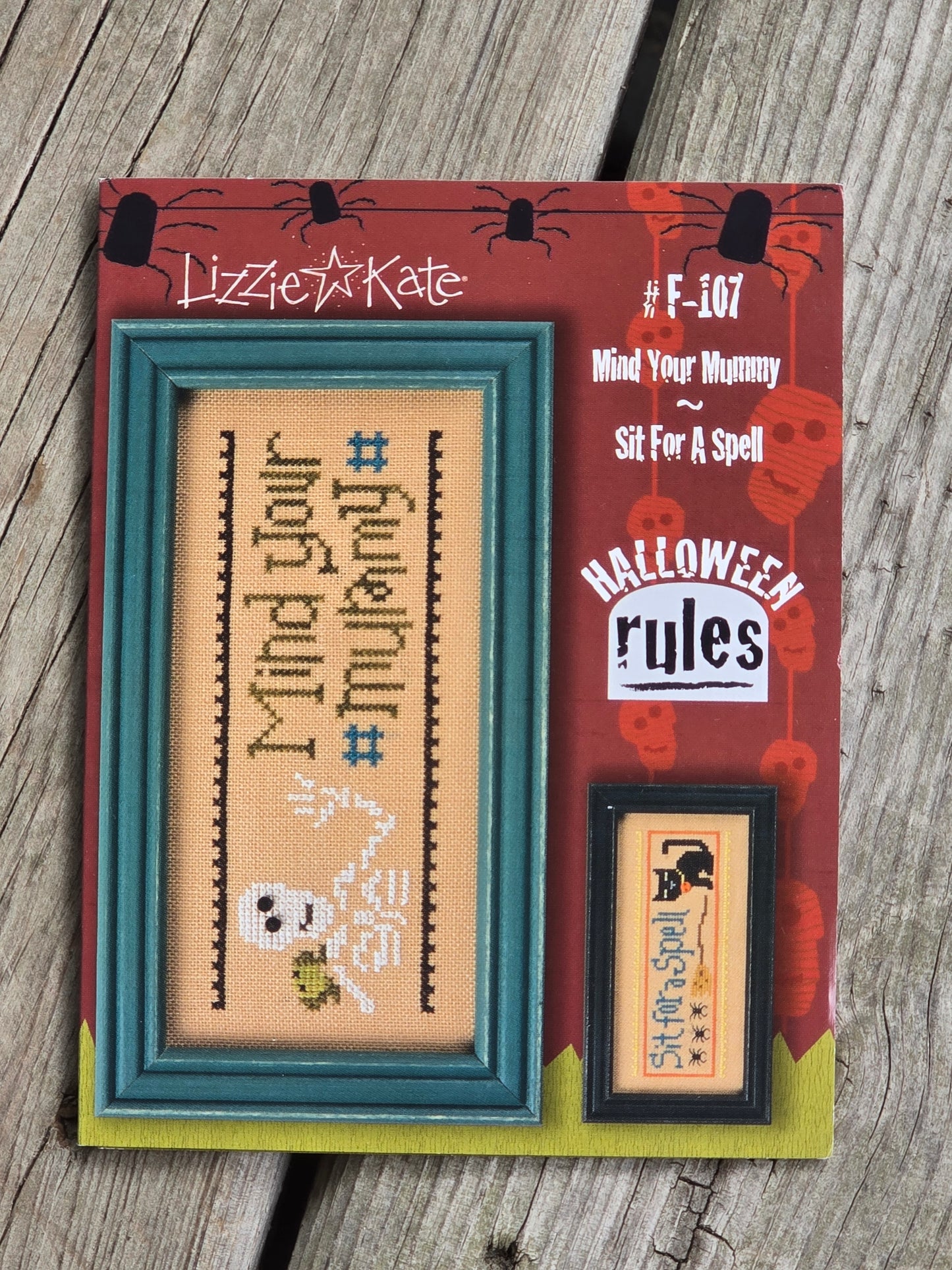 Lizzie Kate - Halloween Rules - Wear A Costume/Eat Candy, Haunted House/Scare A Crow, Carve A Pumpkin/Stay Up Late, Mind Your Mummy/Sit For A Spell, Brew Some Fun/Greet A Ghost, Howl At The Moon/Be Spooktacular - Set of 6 - Cross Stitch Patterns