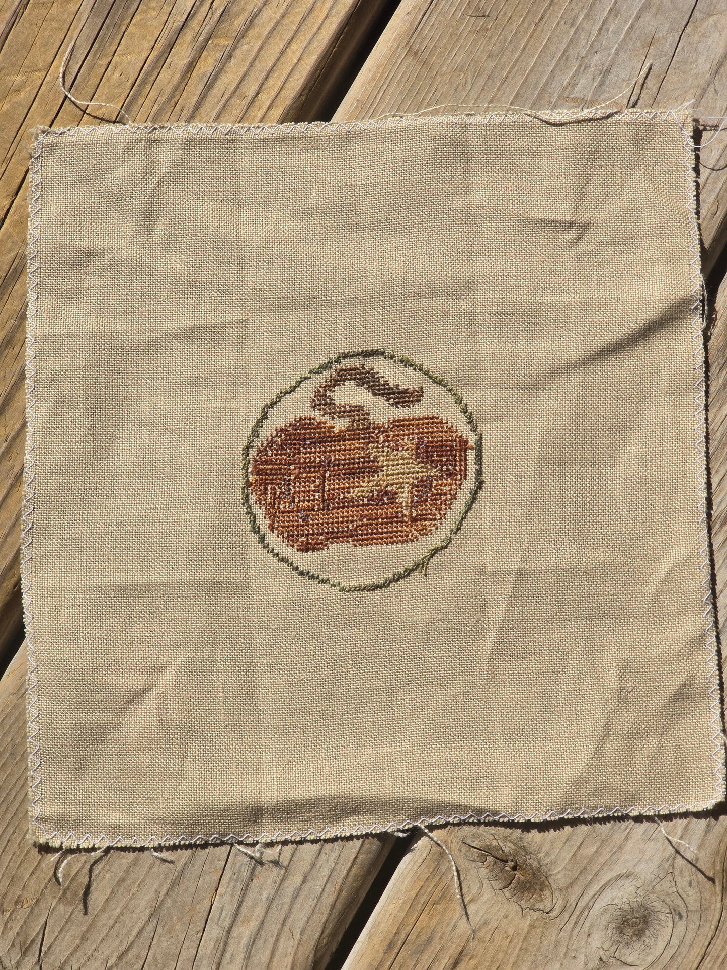 Pumpkin with Star - Completed Cross Stitch