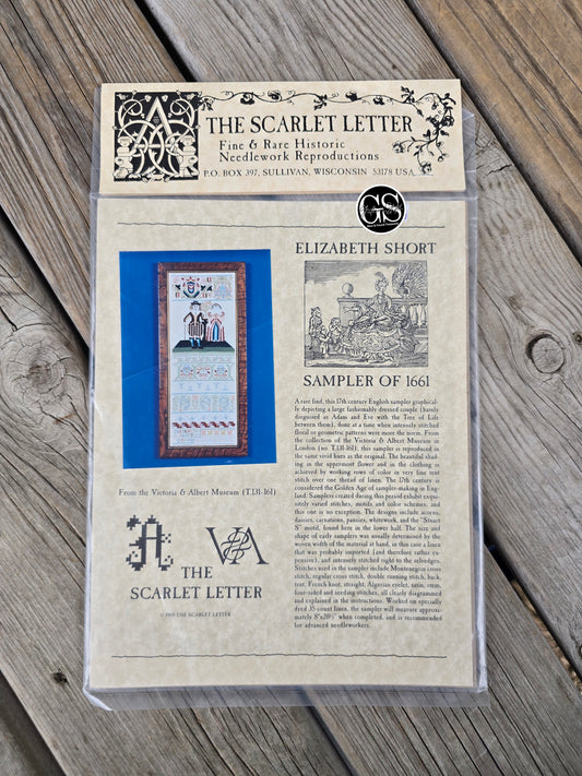 The Scarlet Letter - Elizabeth Short Sampler of 1661 - Cross Stitch Pattern