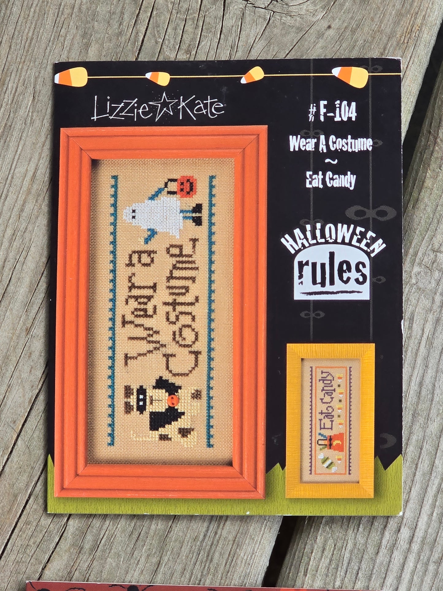 Lizzie Kate - Halloween Rules - Wear A Costume/Eat Candy, Haunted House/Scare A Crow, Carve A Pumpkin/Stay Up Late, Mind Your Mummy/Sit For A Spell, Brew Some Fun/Greet A Ghost, Howl At The Moon/Be Spooktacular - Set of 6 - Cross Stitch Patterns