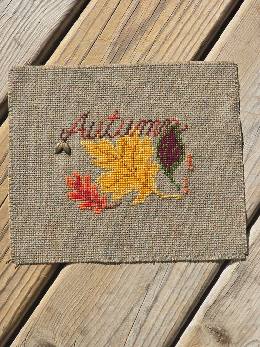 Autumn Three Leaves - Completed Cross Stitch