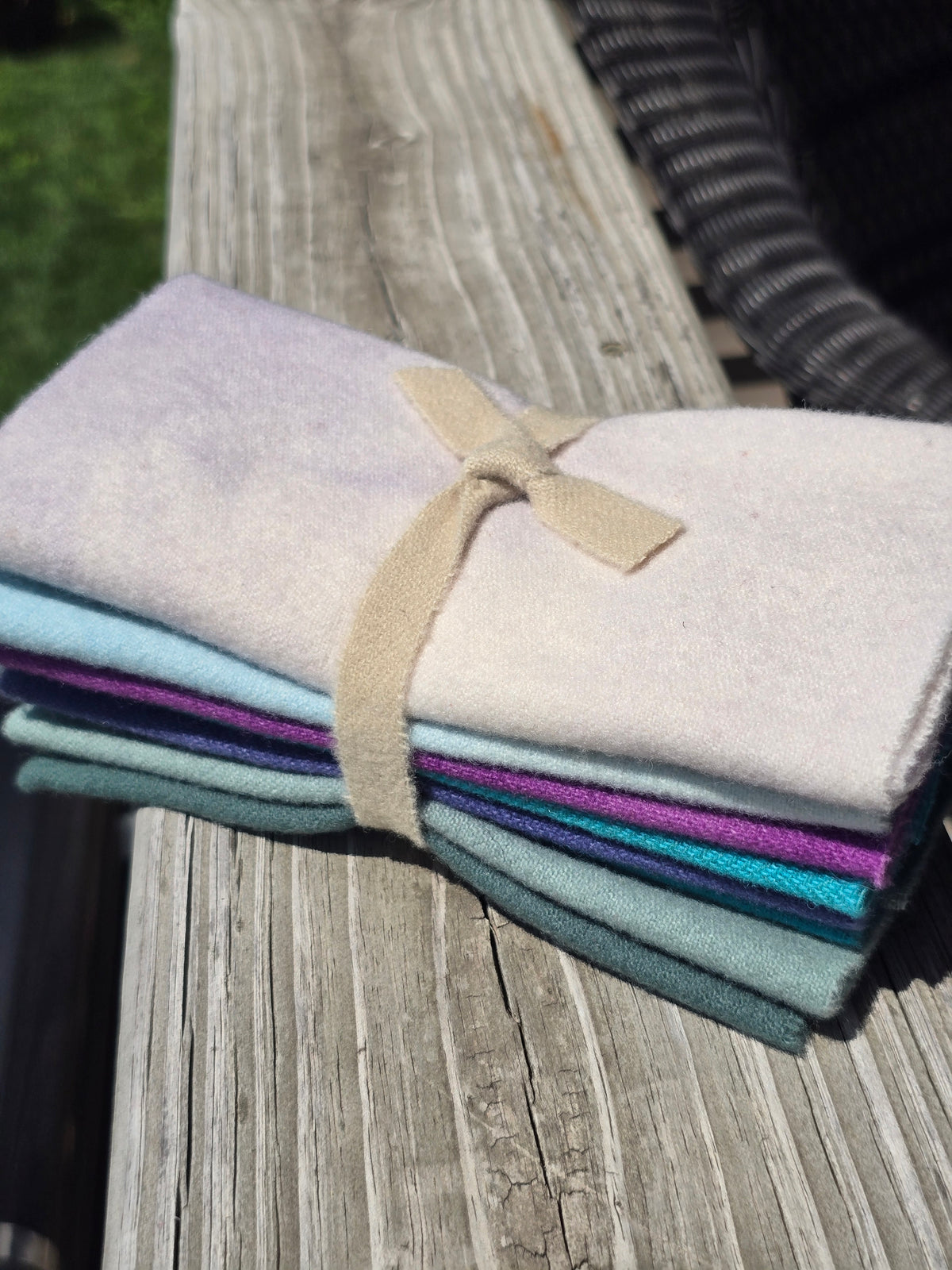Petals and Blooms - Hand Dyed Wool Bundle - 8 Fat 16ths or 8 Fat 32nds - Teal & Purple - Wool Fabric