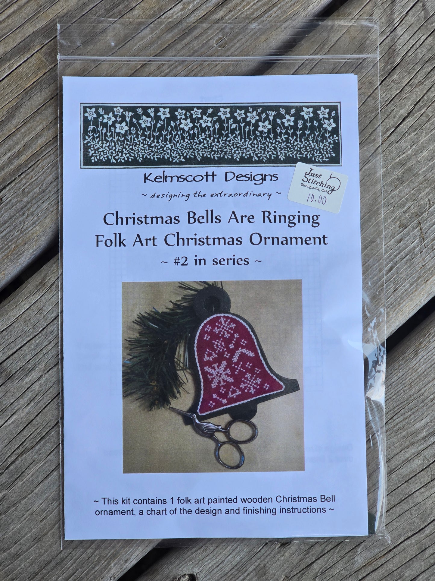 Kelmscott Designs - Christmas Bells Are Ringing - Folk Art Christmas Ornament - #2 in Series - Cross Stitch Pattern