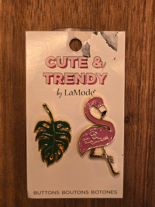 LaMode - Cute & Trendy - Palm Frond and Flamingo Buttons