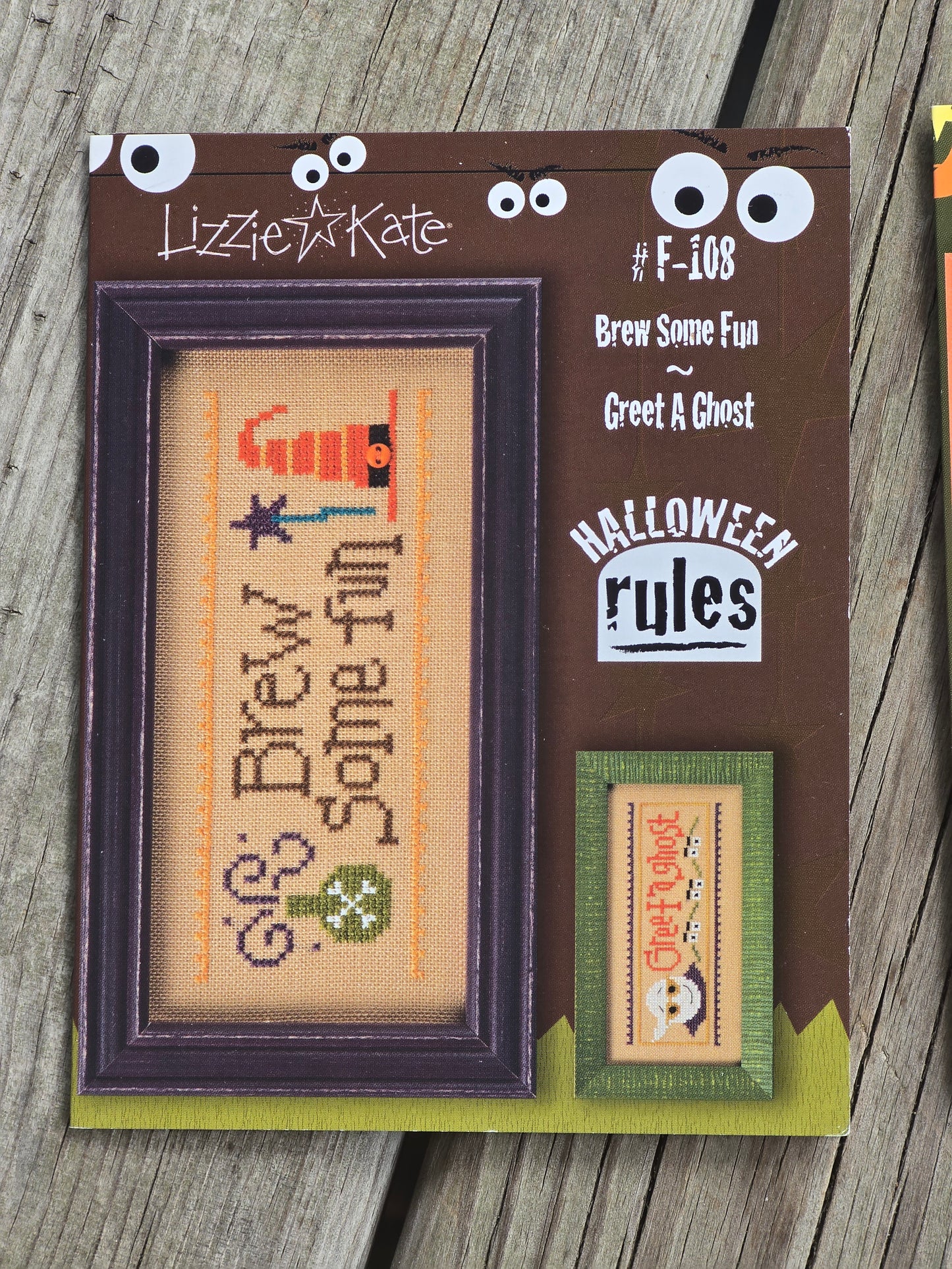 Lizzie Kate - Halloween Rules - Wear A Costume/Eat Candy, Haunted House/Scare A Crow, Carve A Pumpkin/Stay Up Late, Mind Your Mummy/Sit For A Spell, Brew Some Fun/Greet A Ghost, Howl At The Moon/Be Spooktacular - Set of 6 - Cross Stitch Patterns