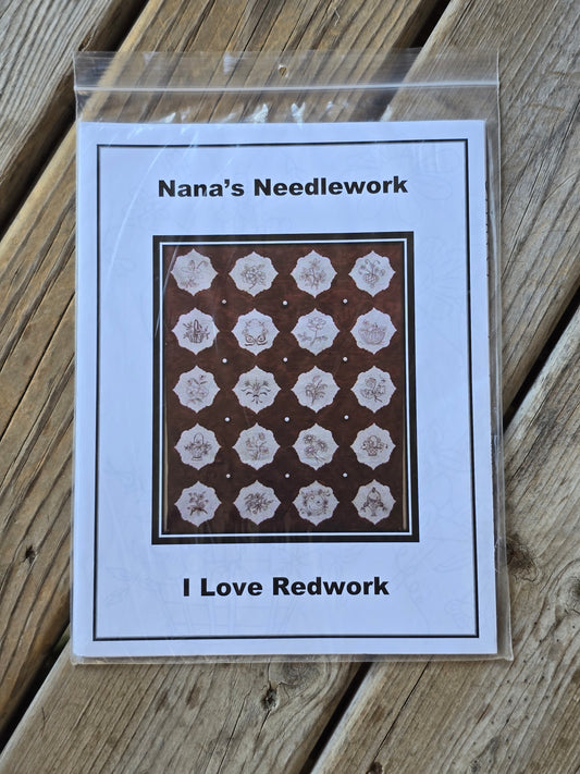 Nana's Needlework - I Love Redwork - Embroidery Pattern