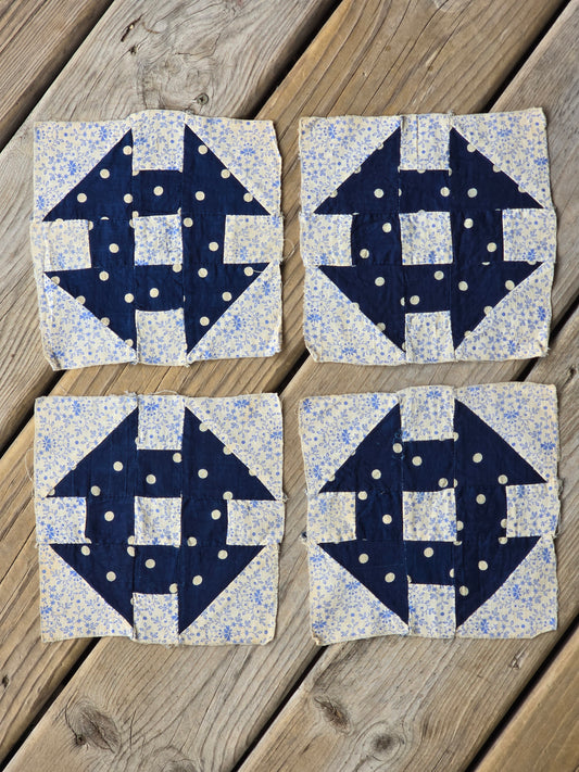 Antique Churn Dash Quilt Blocks - Set of 9