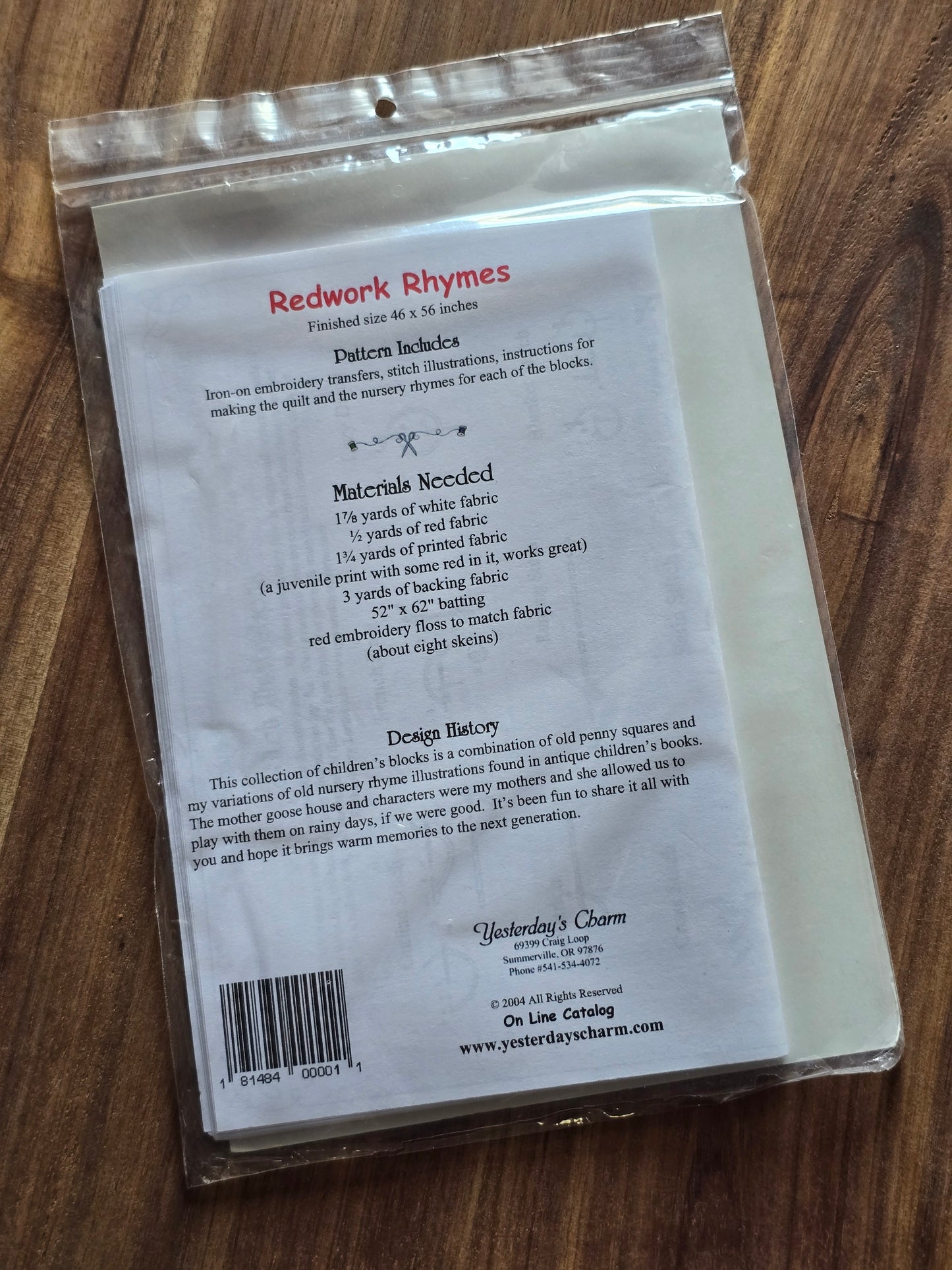 Yesterday's Charm - Redwork Rhymes - Quilt Pattern