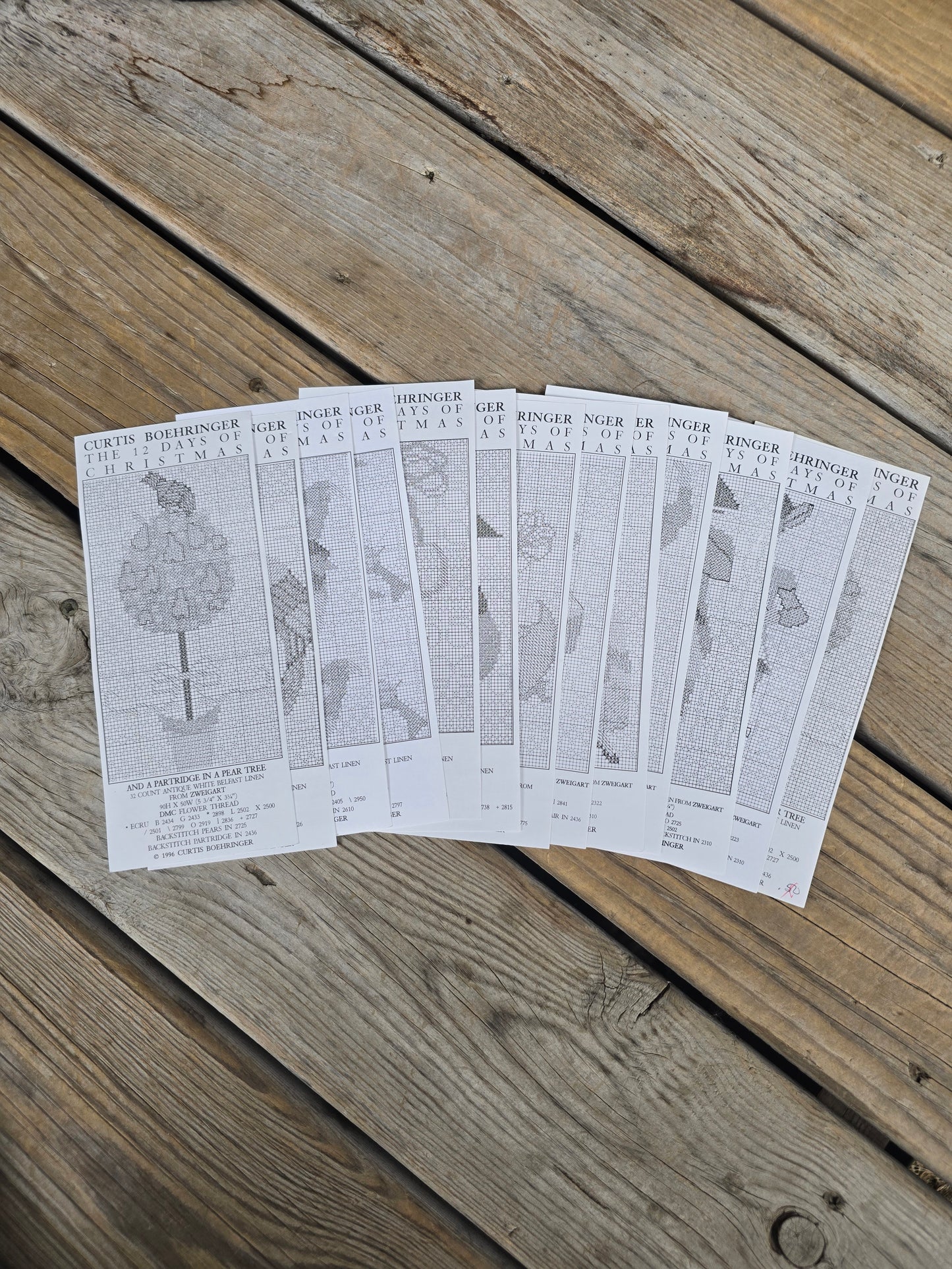 Curtis Boehringer - The 12 Days of Christmas - Cross Stitch Pattern (Set of 12)