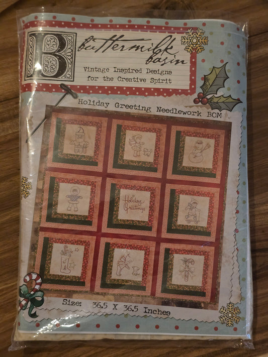 Buttermilk Basin - Holiday Greeting Needlework BOM - Embroidery and Quilt Kit