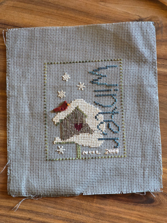 Unknown Designer - Winter Birdhouse - Completed Cross Stitch