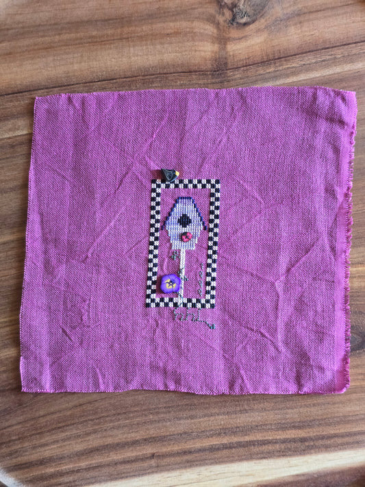 Designer Unknown - Birdhouse - Completed Cross Stitch