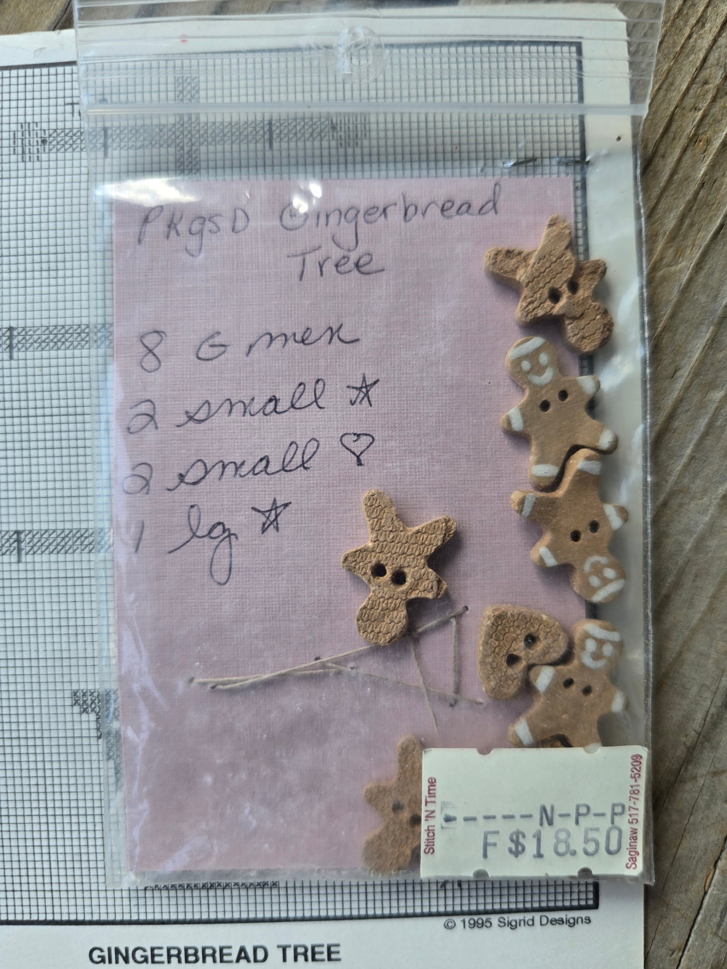 Sigrid Designs - Gingerbread Tree - Cross Stitch Pattern with Buttons