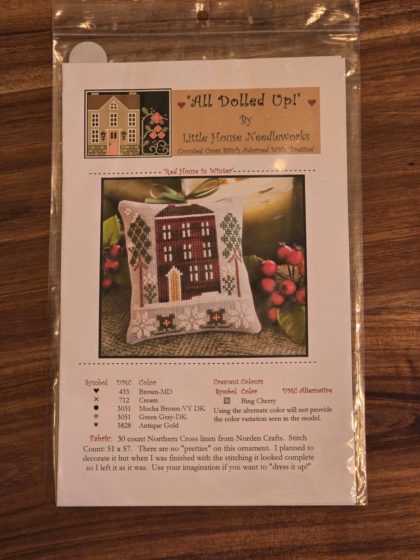 Little House Needleworks - All Dolled Up! - Red House in Winter - ADU-15 - Cross Stitch Pattern