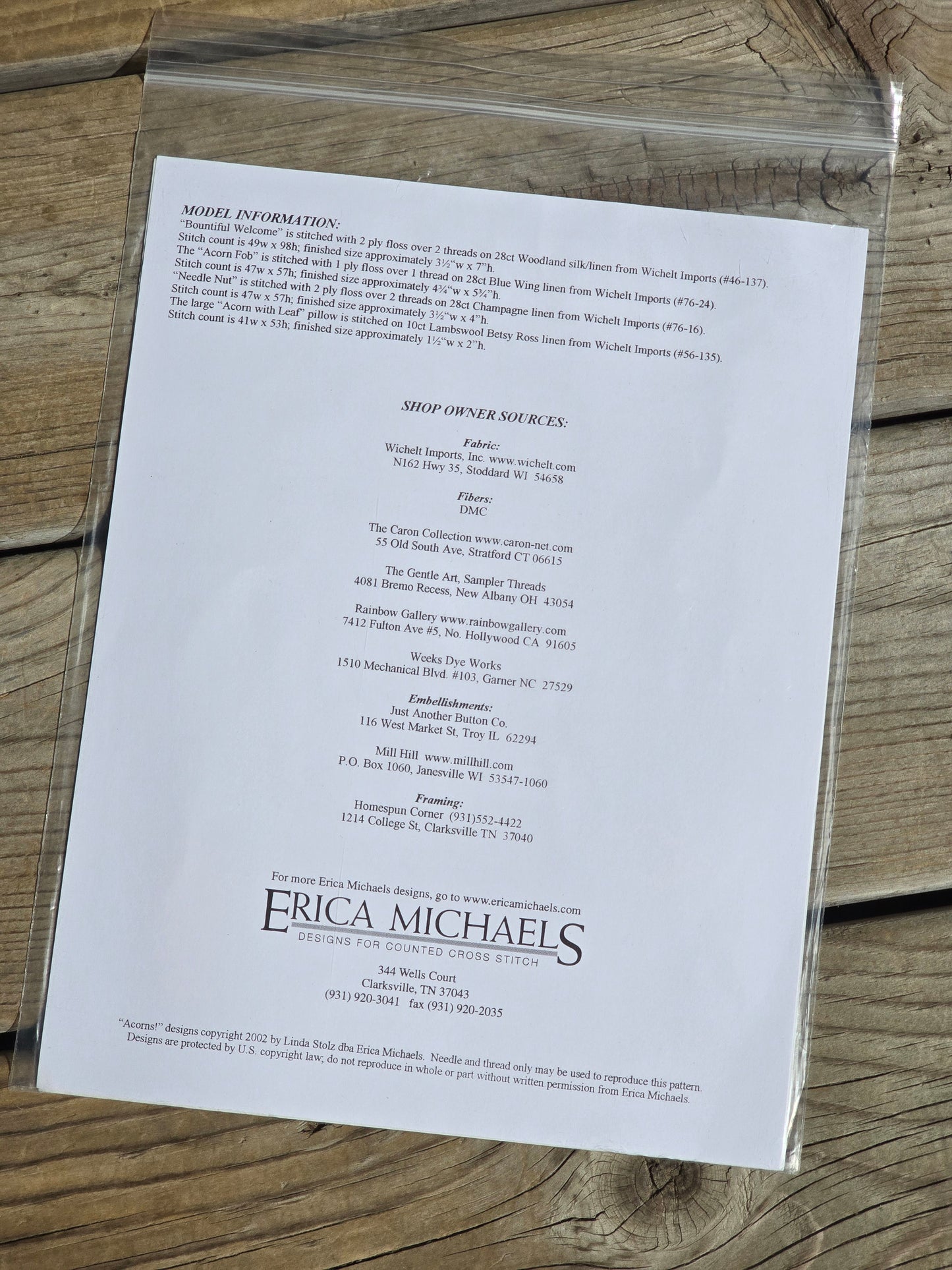 Erica Michaels -  Acorns! - Cross Stitch Pattern