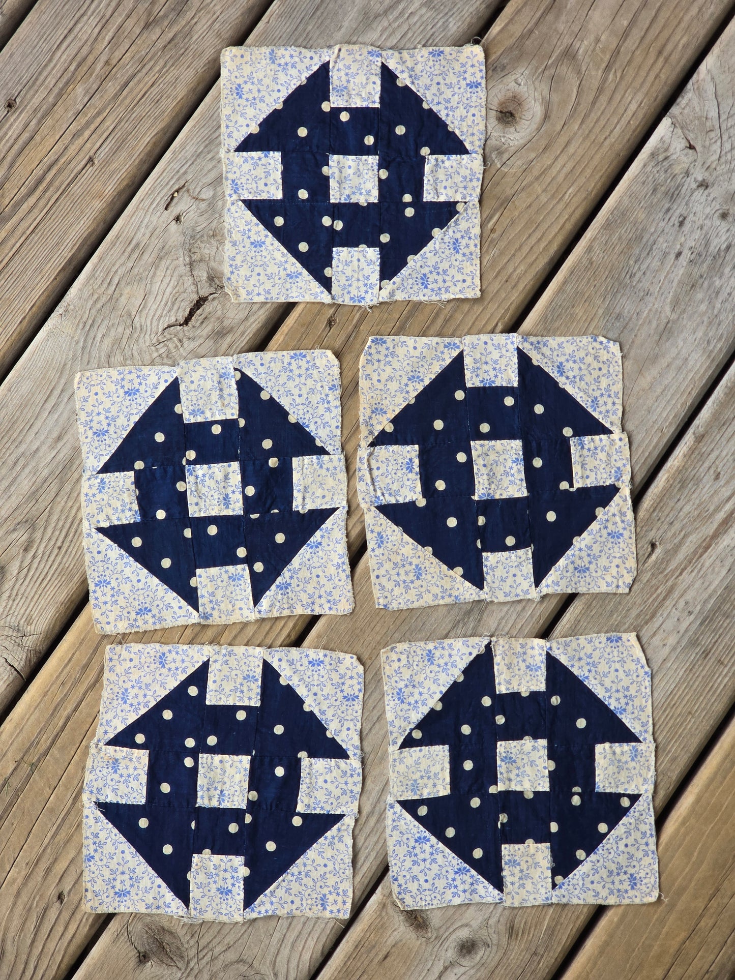 Antique Churn Dash Quilt Blocks - Set of 9