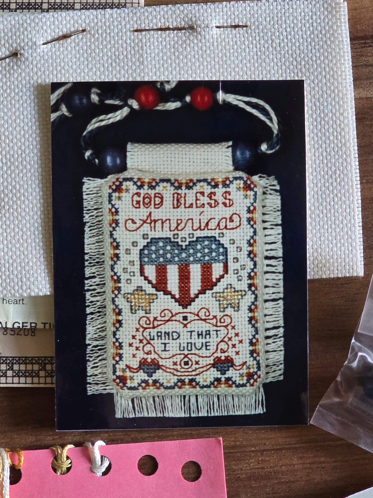 Vera K Enterprises - God Bless America Sampler Pendant - Cross Stitch Kit